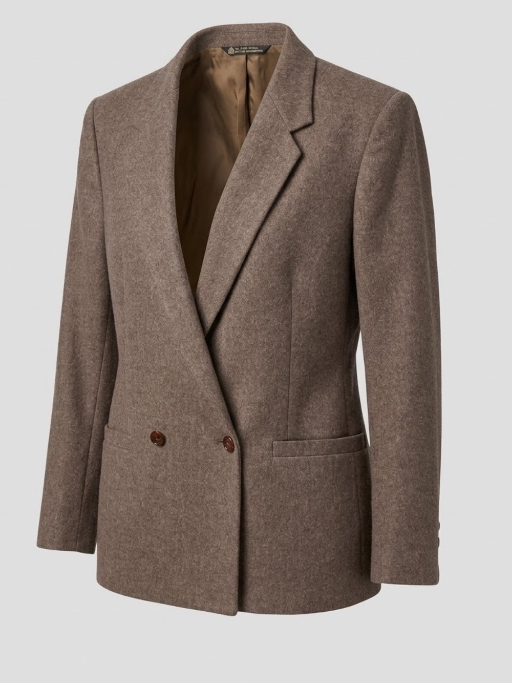 Tailored Vintage Pure Wool Double Breasted Structured Blazer Jacket Brown Tweed